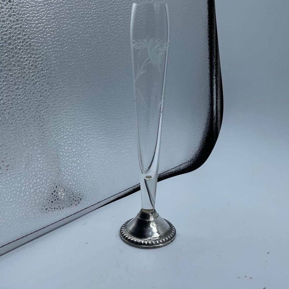Vintage Sterling crystal etched Duchin Creation Bud vase.